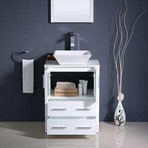 Fresca FVN6224WH-VSL Fresca Torino 24" White Modern Bathroom Vanity w/ Vessel Sink