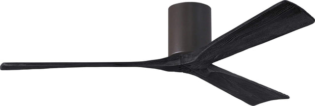 Matthews Fan IR3H-TB-BK-60 Irene-3H three-blade flush mount paddle fan in Textured Bronze finish with 60” solid matte black wood blades. 