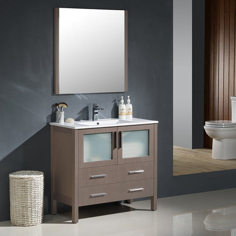 Fresca FVN6236GO-UNS Fresca Torino 36" Gray Oak Modern Bathroom Vanity w/ Integrated Sink