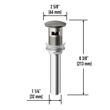 VIGO VG16002BN 2.75" Diameter Vessel Bathroom Sink Pop-Up Drain Stopper With Overflow in Brushed Nickel Finish