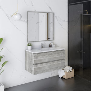 Fresca FVN3136ASH Fresca Formosa 36" Wall Hung Modern Bathroom Vanity w/ Mirror in Ash