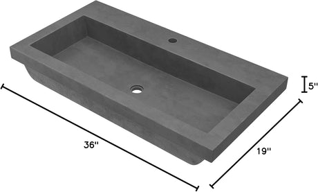 NSL3619-S Native Stone Trough Bathroom Sink, 36" x 19", Slate, Single Faucet Hole