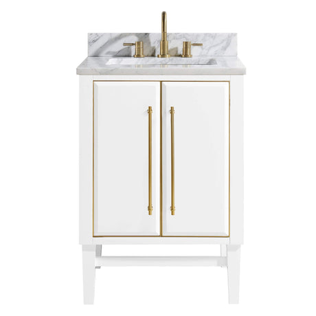 Avanity Mason 25 in. Vanity Combo in White with Gold Trim and Carrara White Marble Top