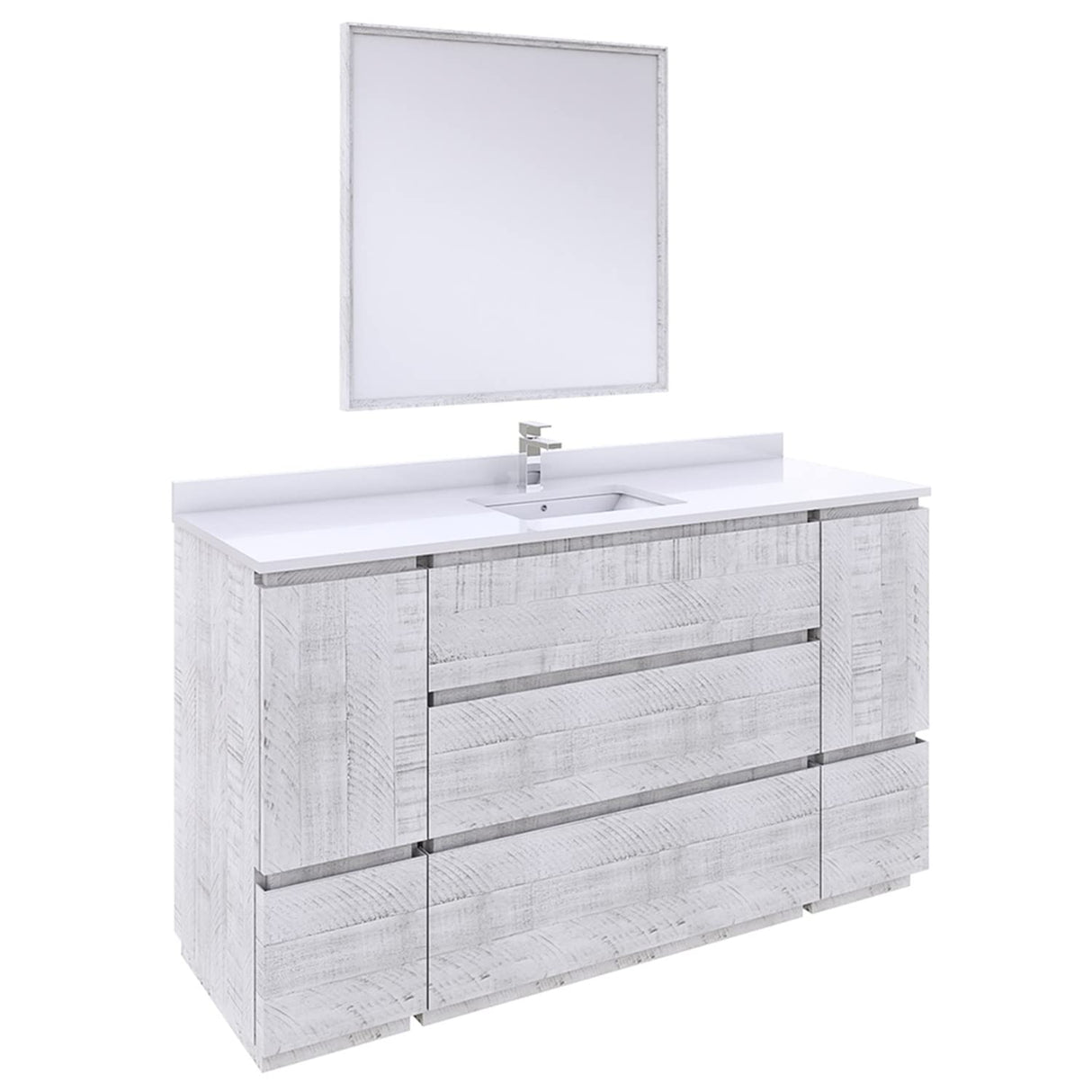 Fresca FVN31-123612RWH-FC Fresca Formosa 60" Floor Standing Single Sink Modern Bathroom Vanity w/ Mirror in Rustic White