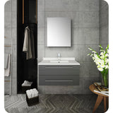 Fresca FVN6130GR-UNS Fresca Lucera 30" Gray Wall Hung Undermount Sink Modern Bathroom Vanity w/ Medicine Cabinet