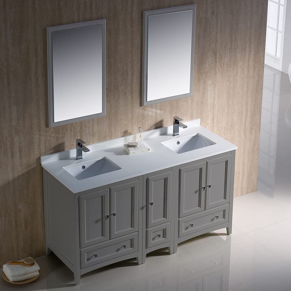 Fresca FVN20-241224GR Fresca Oxford 60" Gray Traditional Double Sink Bathroom Vanity