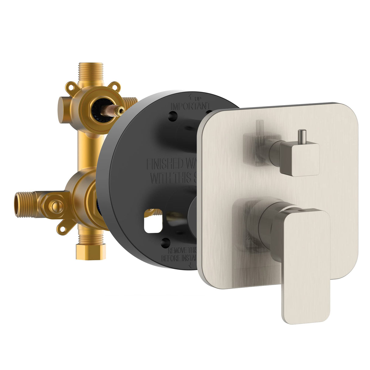 PULSE ShowerSpas 3007-RIVD-BN Two Way Tru-Temp Pressure Balance 1/2" Rough-In Valve with Square Brushed Nickel Trim Kit
