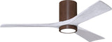 Matthews Fan IR3HLK-WN-MWH-52 Irene-3HLK three-blade flush mount paddle fan in Walnut finish with 52” solid matte white wood blades and integrated LED light kit.