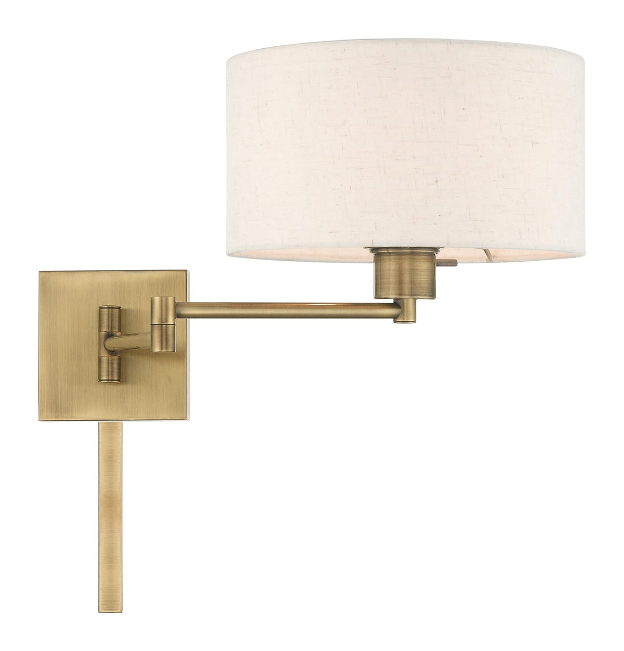 Livex Lighting 40037-01 24.25" One Light Swing Arm Wall Mount, Antique Brass Finish with Oatmeal Fabric Shade