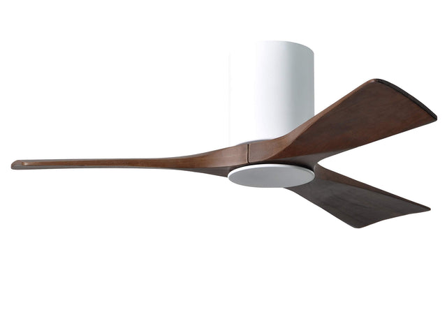 Matthews Fan IR3HLK-WH-WA-42 Irene-3HLK three-blade flush mount paddle fan in Gloss White finish with 42” solid walnut tone blades and integrated LED light kit.