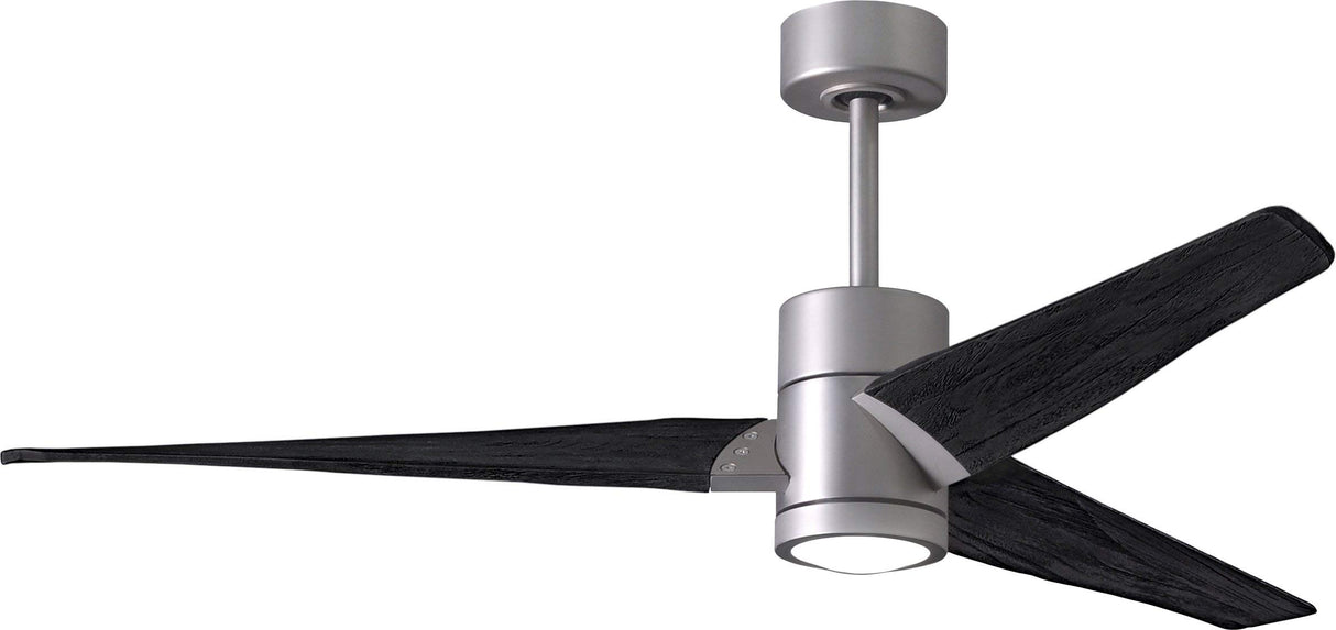 Matthews Fan SJ-BN-BK-60 Super Janet three-blade ceiling fan in Brushed Nickel finish with 60” solid matte blade wood blades and dimmable LED light kit 