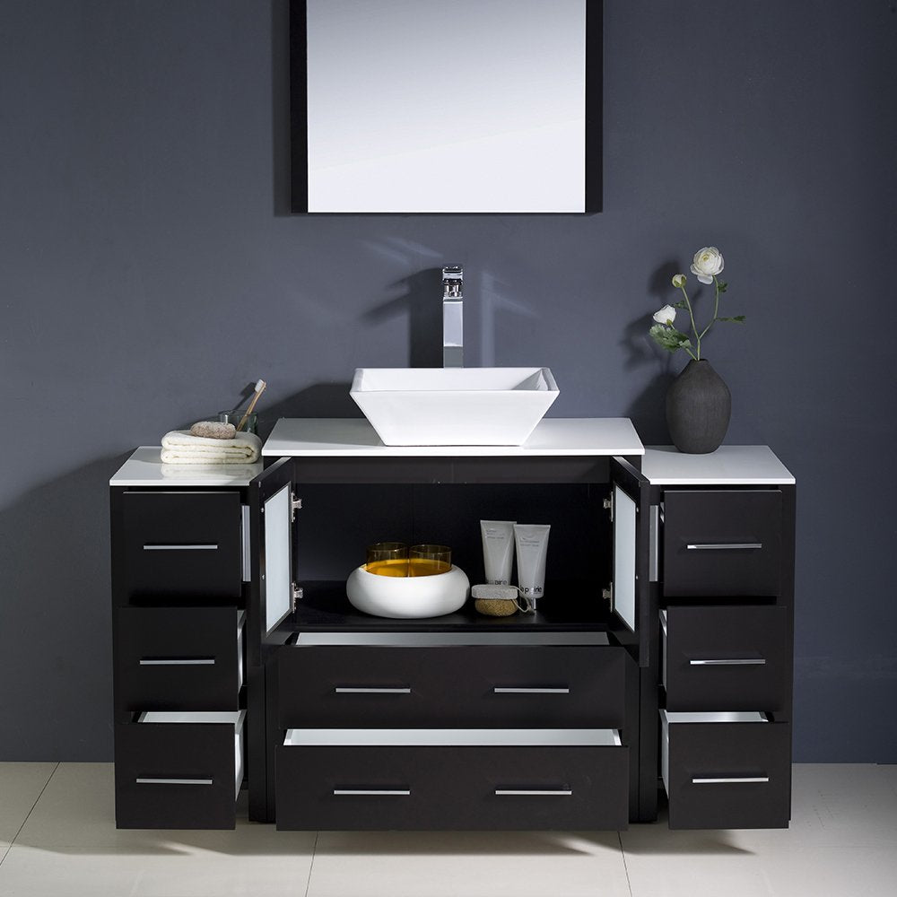 Fresca FVN62-123012ES-VSL Fresca Torino 54" Espresso Modern Bathroom Vanity w/ 2 Side Cabinets & Vessel Sink