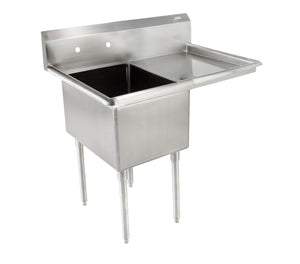 John Boos E1S8-18-12R18 E Series Stainless Steel Sink, 12" Deep Bowl, 1 Compartment, 18" Right Hand Side Drainboard, 38-1/2" Length x 23-1/2" Width