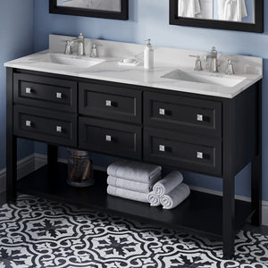 Jeffrey Alexander VKITADL60BKCQR 60" Black Adler Vanity, double bowl, Calacatta Vienna Quartz Vanity Top, two undermount rectangle bowls