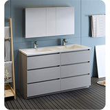 Fresca FVN93-3030GR-D Fresca Lazzaro 60" Gray Free Standing Double Sink Modern Bathroom Vanity w/ Medicine Cabinet