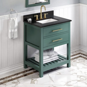 Jeffrey Alexander VKITWAV30GNBGR 30" Forest Green Wavecrest Vanity, Black Granite Vanity Top, undermount rectangle bowl