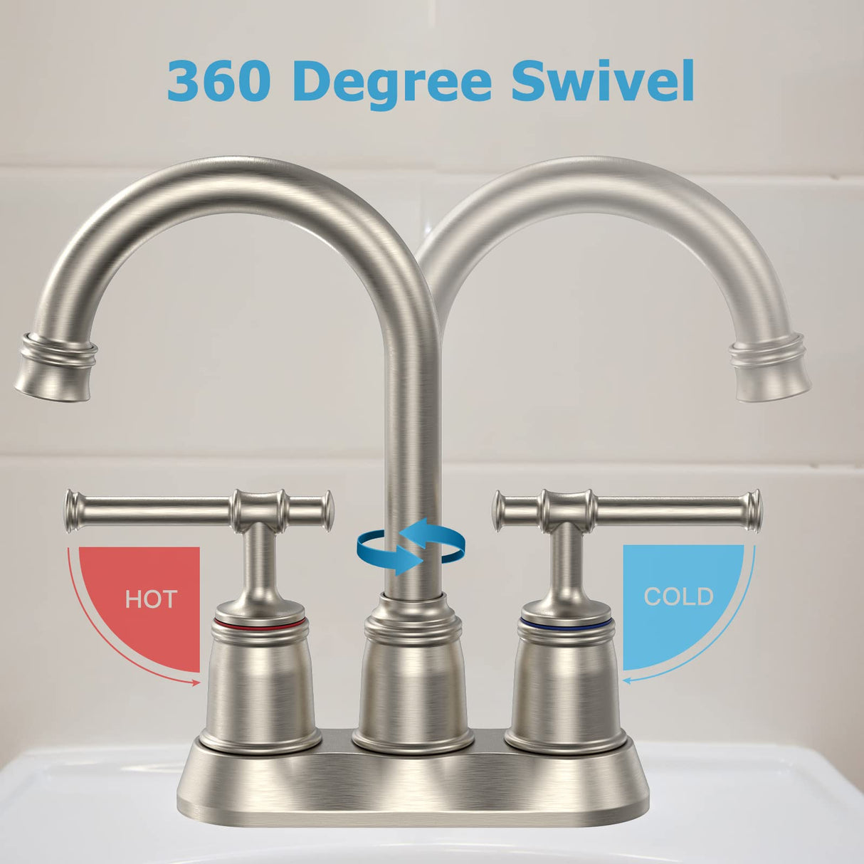 Classical 8 inch Bathroom Faucet, Bathroom faucets for Sink 3 Holes, Widespread Brushed Nickel Bathroom Faucet with Pop Up Drain and cUPC Lead-Free Hose (Brushed Nickel 2 Packs)