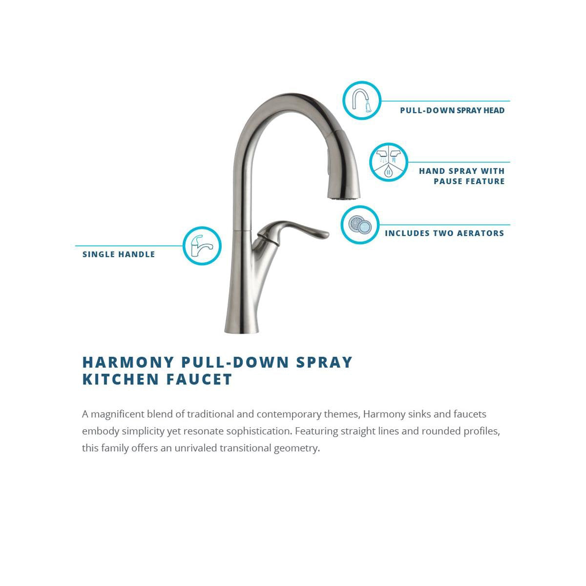 Elkay LKHA4031AS Harmony Antique Steel Single Lever Pull-down Spray Kitchen Faucet