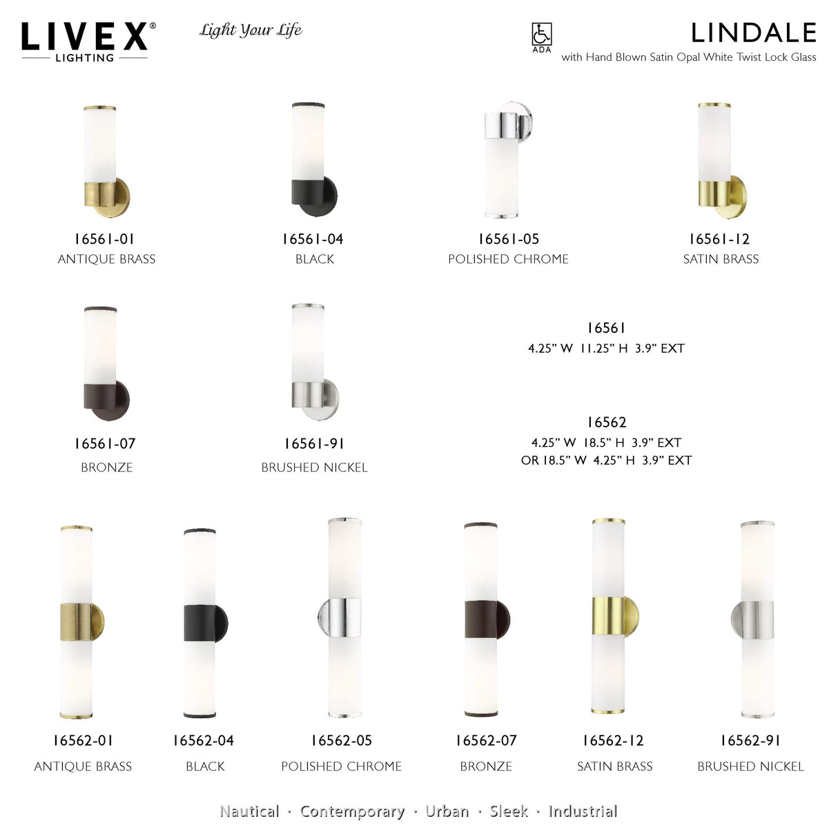 Livex Lighting 16561-12 Lindale 1 Light ADA Single Sconce, Satin Brass 4.25 x 11.25