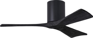 Matthews Fan IR3H-BK-BK-42 Irene-3H three-blade flush mount paddle fan in Matte Black finish with 42” solid matte black wood blades. 