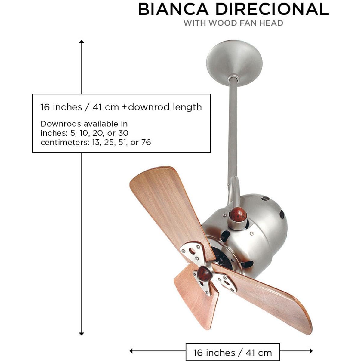 Matthews Fan BD-BK-WD Bianca Direcional ceiling fan in Matte Black finish with solid sustainable mahogany wood blades.