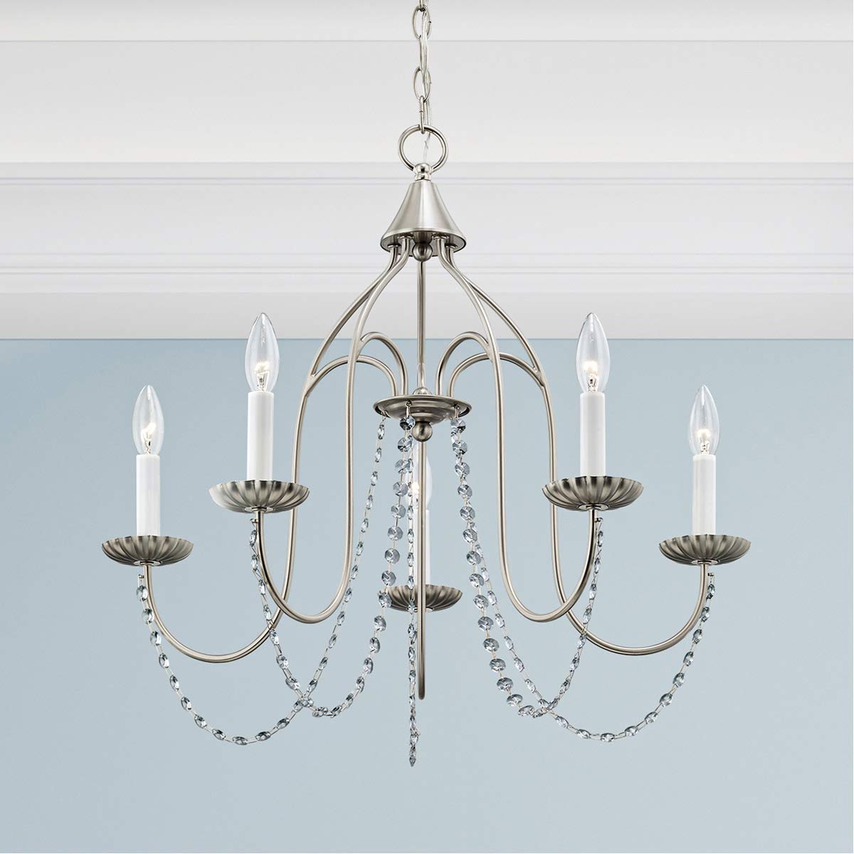 Livex Lighting 40795-91 Transitional Five Light Chandelier from Alessia Collection in Pwt, Nckl, B/S, Slvr. Finish, Brushed Nickel