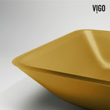 VIGO VGT2072 13.0" L -18.13" W -4.13" H Matte Shell Sottile Glass Rectangular Vessel Bathroom Sink in Gold with Lexington Faucet and Pop-up Drain in Matte Black