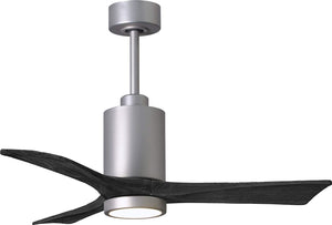 Matthews Fan PA3-BN-BK-42 Patricia-3 three-blade ceiling fan in Brushed Nickel finish with 42” solid matte black wood blades and dimmable LED light kit 