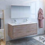 Fresca FVN9260RNW-D Fresca Catania 60" Rustic Natural Wood Wall Hung Double Sink Modern Bathroom Vanity w/ Medicine Cabinet