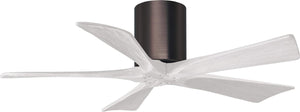 Matthews Fan IR5H-BB-MWH-42 Irene-5H five-blade flush mount paddle fan in Brushed Bronze finish with 42” solid matte white wood blades. 