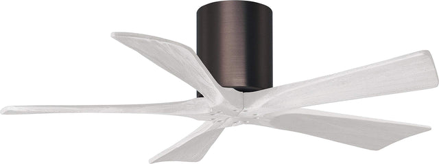 Matthews Fan IR5H-BB-MWH-42 Irene-5H five-blade flush mount paddle fan in Brushed Bronze finish with 42” solid matte white wood blades. 