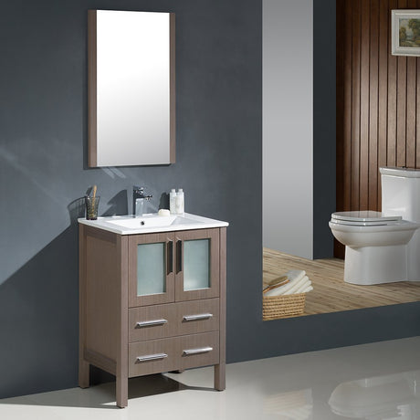 Fresca FVN6224GO-UNS Fresca Torino 24" Gray Oak Modern Bathroom Vanity w/ Integrated Sink