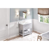 Jeffrey Alexander VKITWAV36GRCQR 36" Grey Wavecrest Vanity, Calacatta Vienna Quartz Vanity Top, undermount rectangle bowl