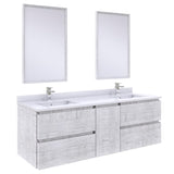 Fresca FVN31-241224RWH Fresca Formosa 60" Wall Hung Double Sink Modern Bathroom Vanity w/ Mirrors in Rustic White