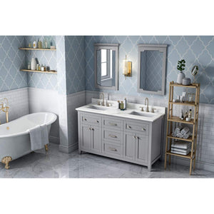 Jeffrey Alexander VKITCHA60GRCQR 60" Grey Chatham Vanity, double bowl, Calacatta Vienna Quartz Vanity Top, two undermount rectangle bowls