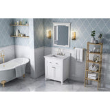 Jeffrey Alexander VKITCHA30WHWCR 30" White Chatham Vanity, White Carrara Marble Vanity Top, undermount rectangle bowl
