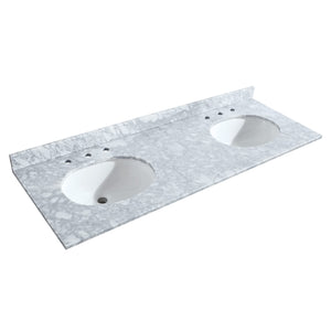 Deborah 60 Inch Double Bathroom Vanity in White White Carrara Marble Countertop Undermount Oval Sinks and No Mirrors