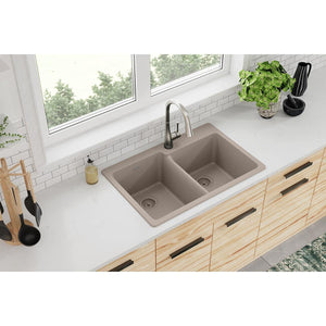 Elkay Quartz Classic ELG250RGR0 Greige Offset Double Bowl Top Mount Sink