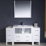 Fresca FVN62-123612WH-UNS Fresca Torino 60" White Modern Bathroom Vanity w/ 2 Side Cabinets & Integrated Sink