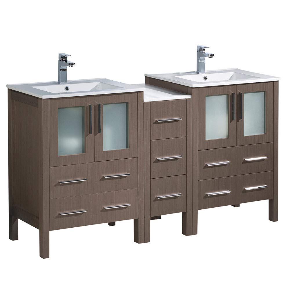 Fresca FCB62-241224GO-I Fresca Torino 60" Gray Oak Modern Double Sink Bathroom Cabinets w/ Integrated Sinks