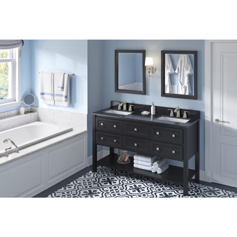 Jeffrey Alexander VKITADL60BKBGR 60" Black Adler Vanity, double bowl, Black Granite Vanity Top, two undermount rectangle bowls