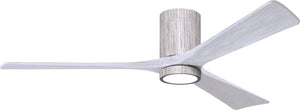 Matthews Fan IR3HLK-BW-MWH-60 Irene-3HLK three-blade flush mount paddle fan in Barn Wood finish with 60” solid matte white wood blades and integrated LED light kit.