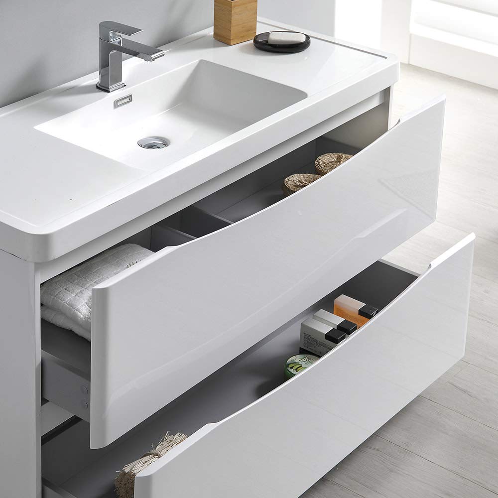 Fresca FCB9140WH-I Fresca Tuscany 40" Glossy White Free Standing Modern Bathroom Cabinet w/ Integrated Sink