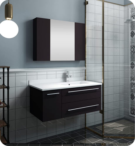 Fresca FVN6136ES-UNS-R Fresca Lucera 36" Espresso Wall Hung Undermount Sink Modern Bathroom Vanity w/ Medicine Cabinet - Right Version