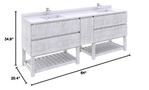Fresca FCB31-361236RWH-FS-CWH-U Fresca Formosa 84" Floor Standing Open Bottom Double Sink Modern Bathroom Cabinet w/ Top & Sinks in Rustic White