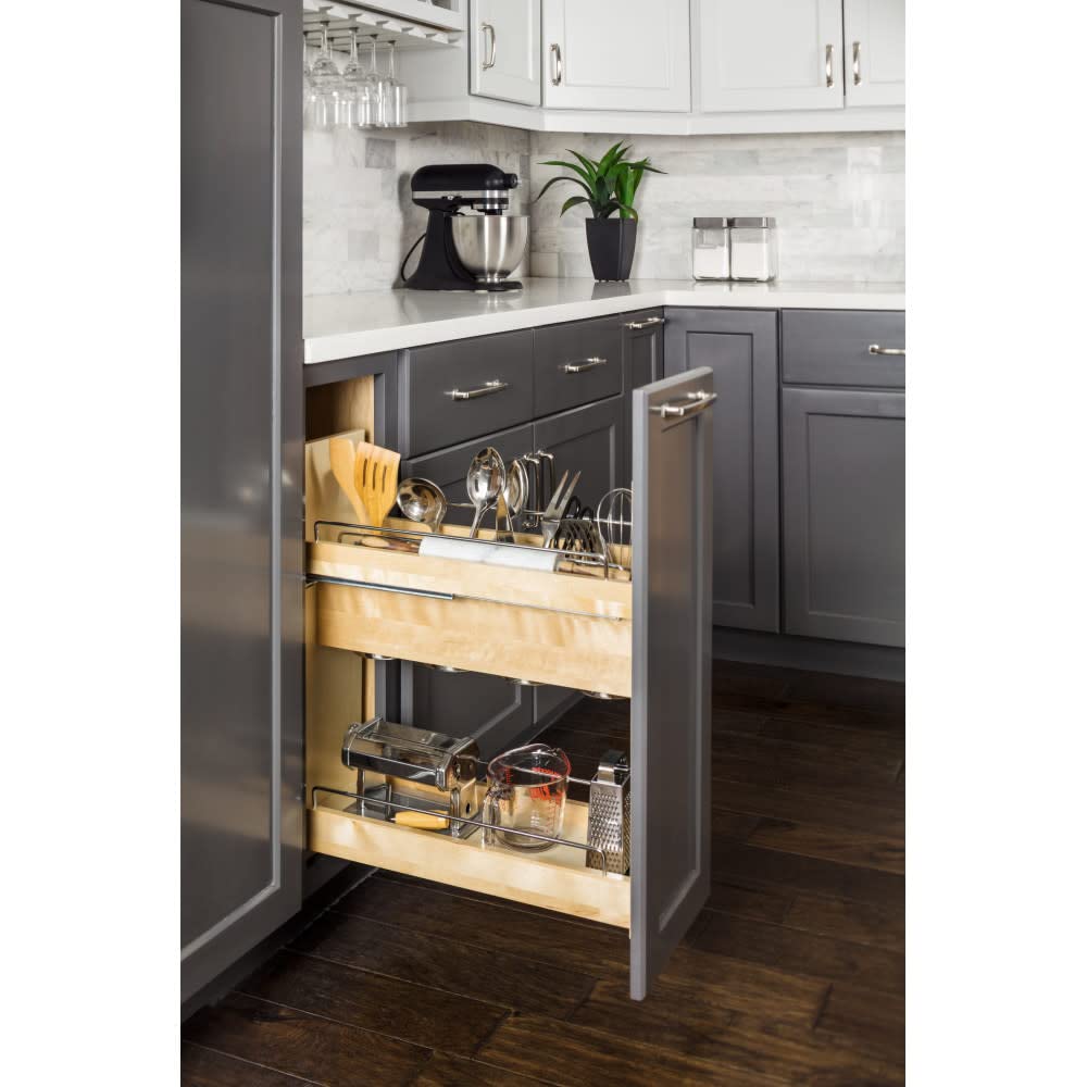 Hardware Resources UBPO-8SC 8" "No Wiggle" Utensil Bin Soft-close Base Cabinet Pullout, Pre-Assembled