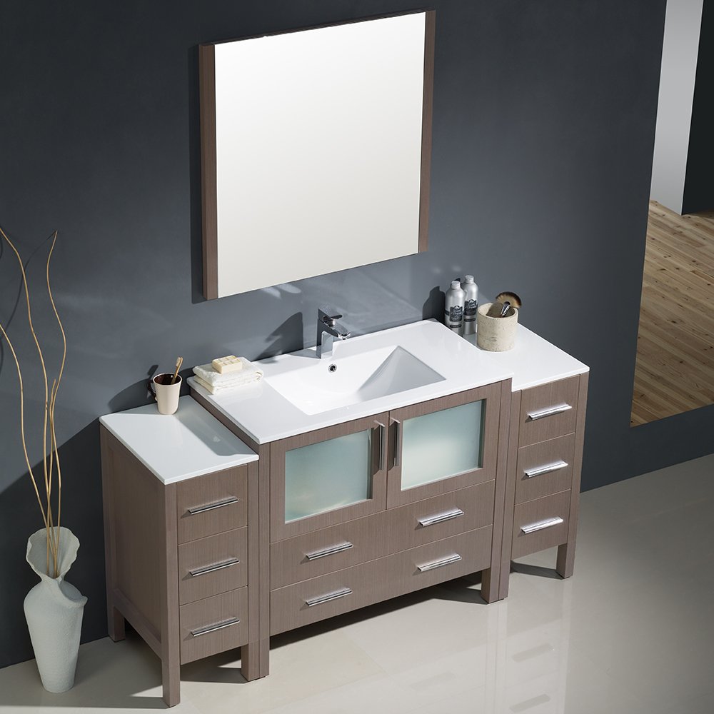 Fresca FVN62-123612GO-UNS Fresca Torino 60" Gray Oak Modern Bathroom Vanity w/ 2 Side Cabinets & Integrated Sink