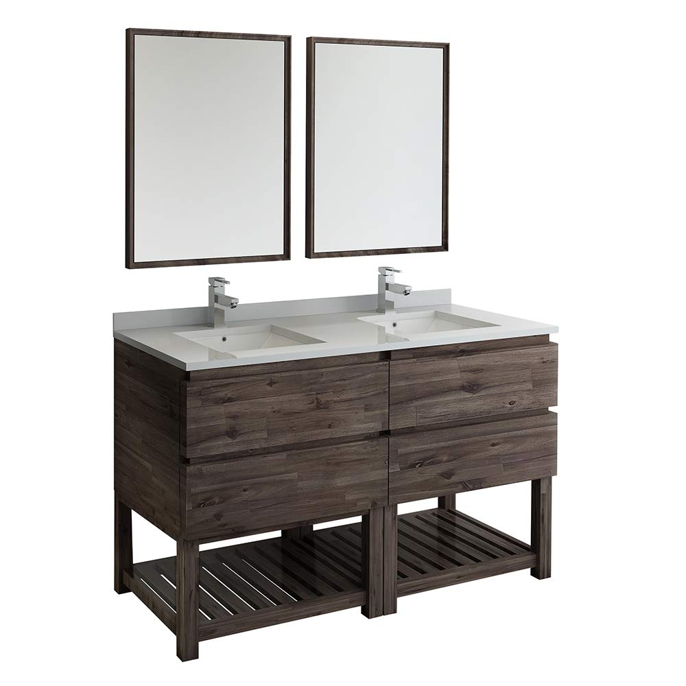 Fresca FVN31-3030ACA-FS Fresca Formosa 60" Floor Standing Double Sink Modern Bathroom Vanity w/ Open Bottom & Mirrors