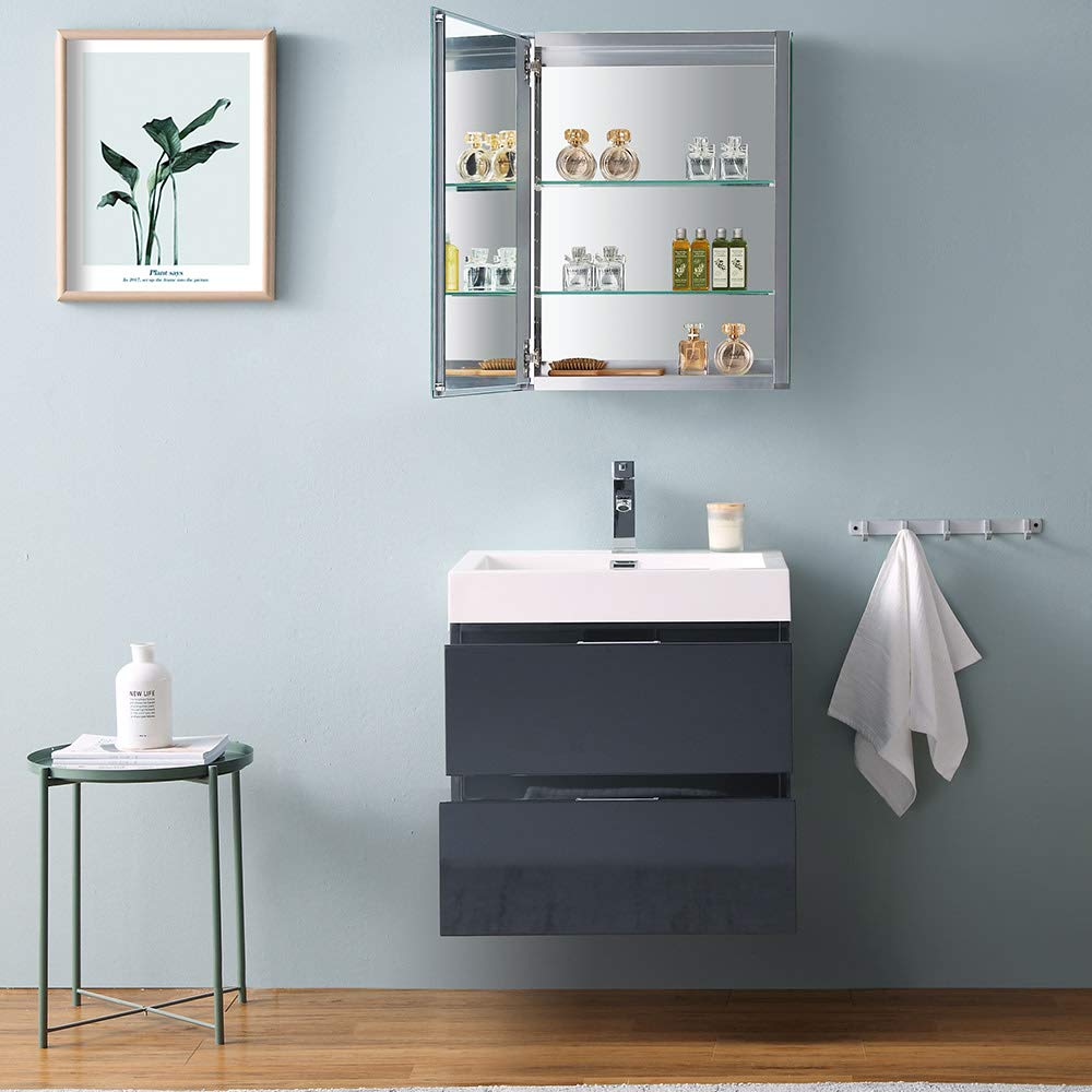 Fresca FVN8324GG Fresca Valencia 24" Dark Slate Gray Wall Hung Modern Bathroom Vanity w/ Medicine Cabinet