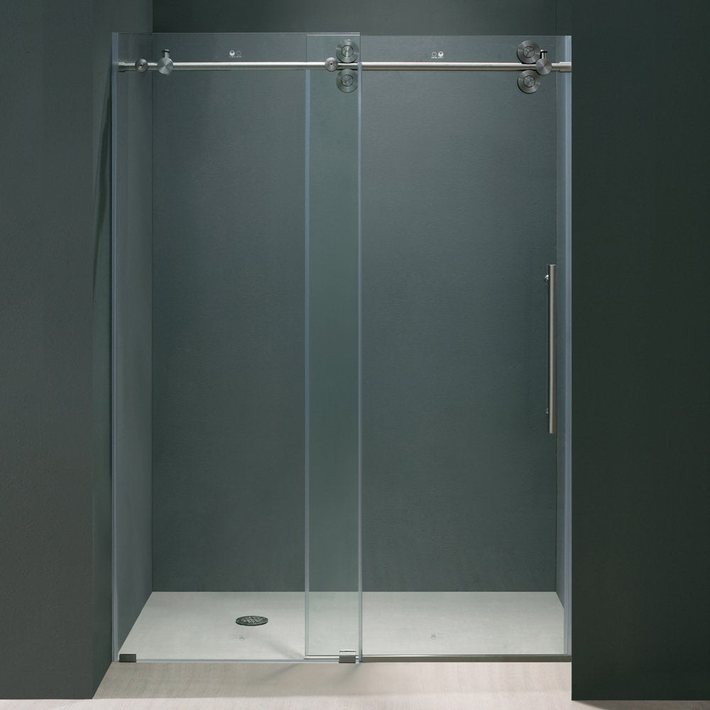 VIGO Adjustable 60 - 64 in. W x 74 in. H Frameless Sliding Rectangle Shower Door with Clear Tempered Glass and Stainless Steel Hardware in Stainless Steel Finish with Reversible Handle VG6041STCL6474